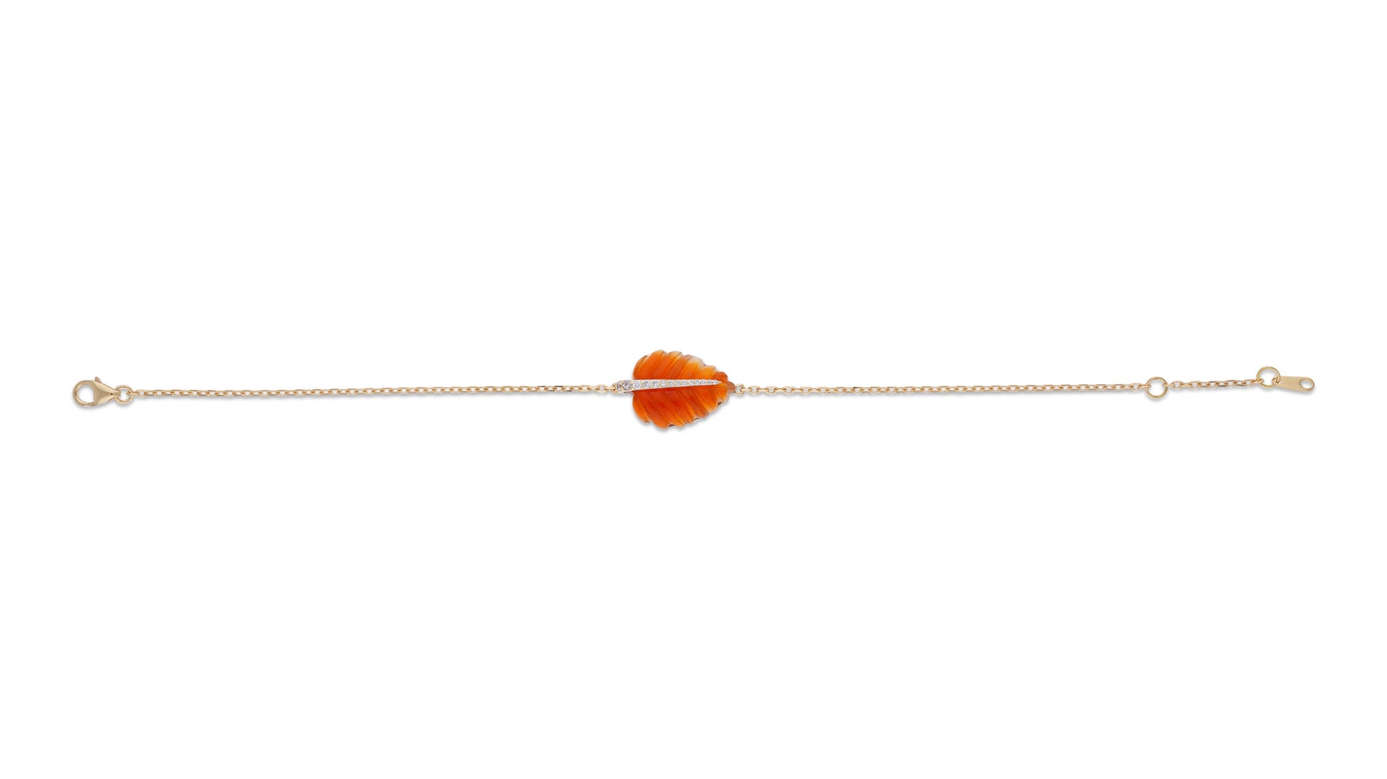 Ranimor Garnet Leaf Bracelet in 18K yellow gold, full bracelet view on white background