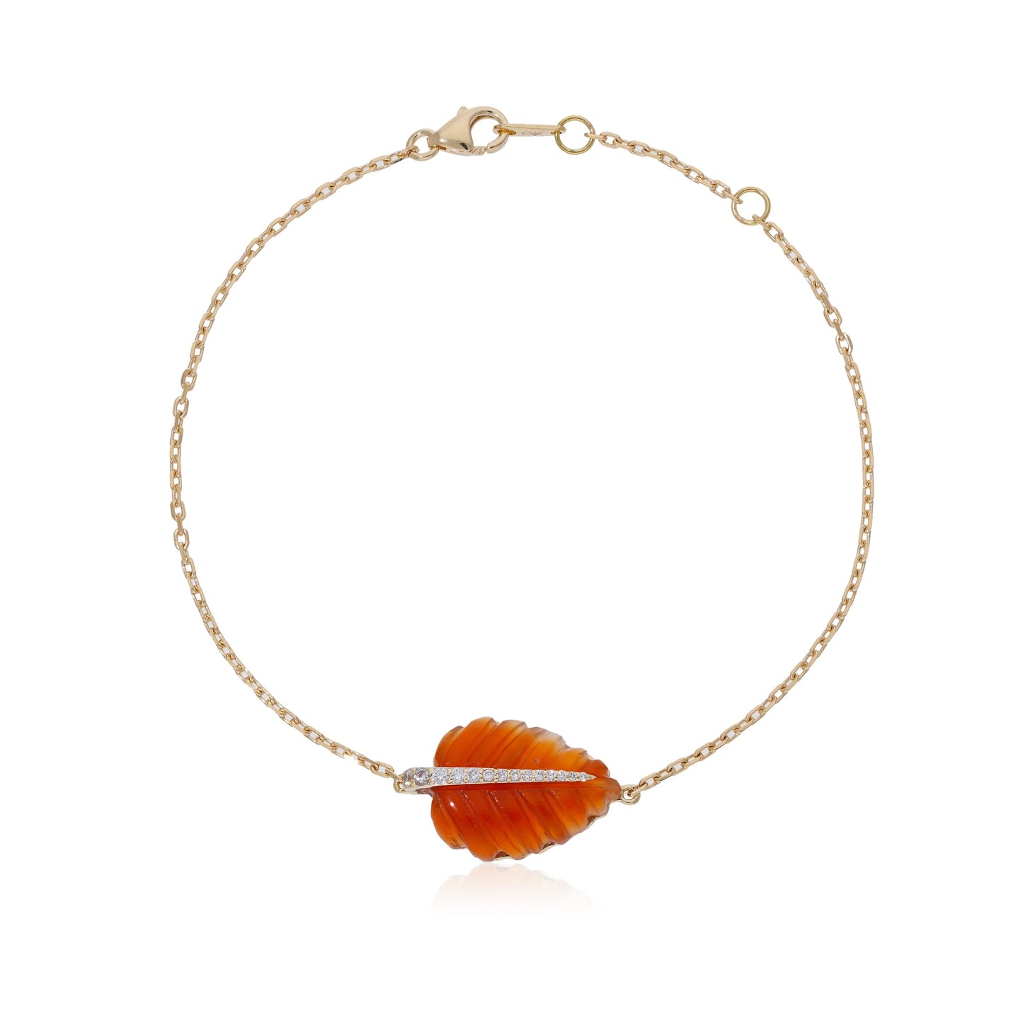 Ranimor Garnet Leaf Bracelet in 18K yellow gold with natural garnet and diamonds on white background