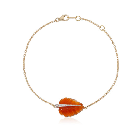 Ranimor Garnet Leaf Bracelet in 18K yellow gold with natural garnet and diamonds on white background