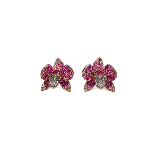 Ranimor Sapphire Orchid Earrings in 18K rose gold with pink sapphires and diamonds, centered on pure white background