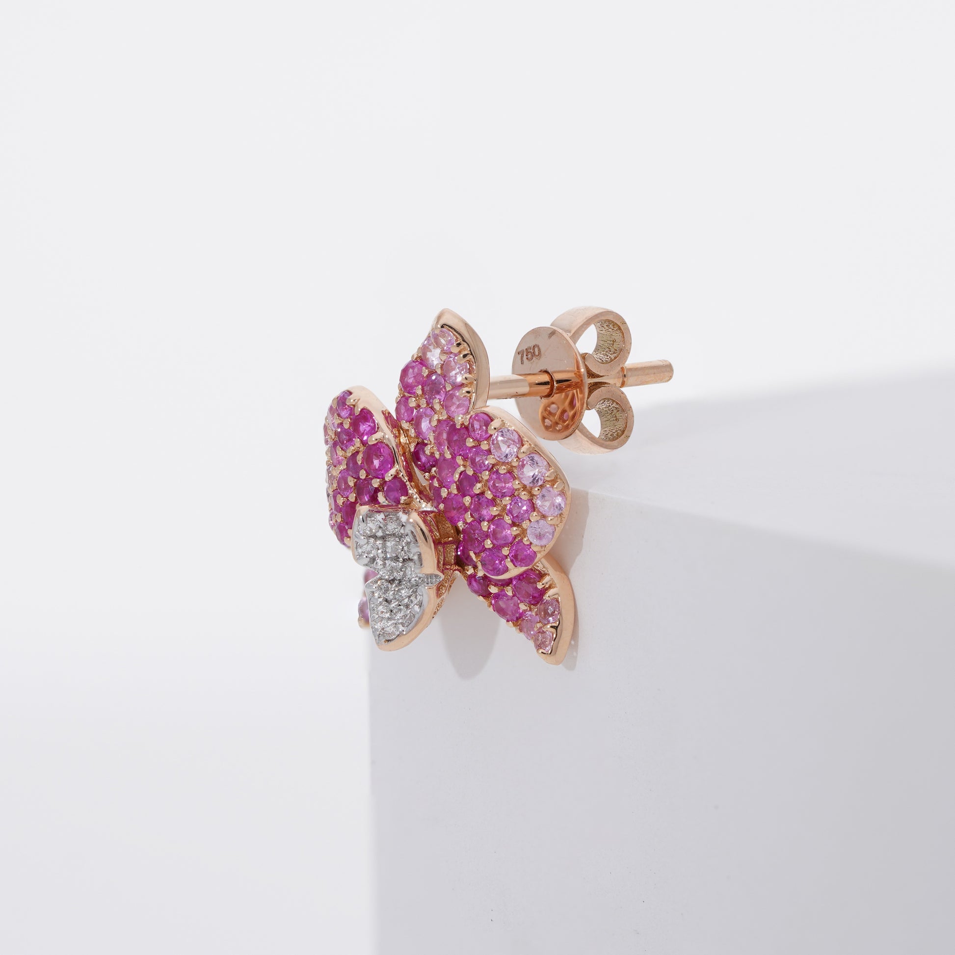 Ranimor Sapphire Orchid Earring in 18K rose gold, alternate side view