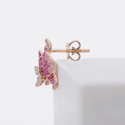 Ranimor Sapphire Orchid Earring in 18K rose gold, side view