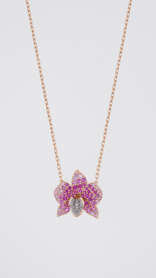 Ranimor Sapphire Orchid Necklace in 18K rose gold, pendant detail