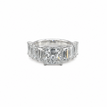 18K white gold Regent Ring with princess-cut lab-grown centre diamond and baguette side stones on a white background