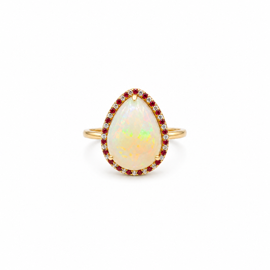 DTopaz Australian Opal & Ruby Ring in 18K gold, alternate product view