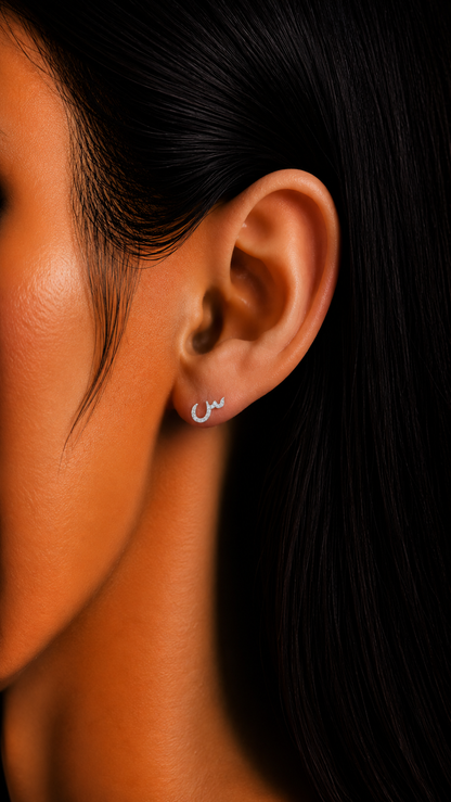 Rulla Arabic Letter Full Diamond Stud worn lifestyle image 4