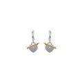 Rulla Arrowed Heart Earring in white and yellow gold on white background