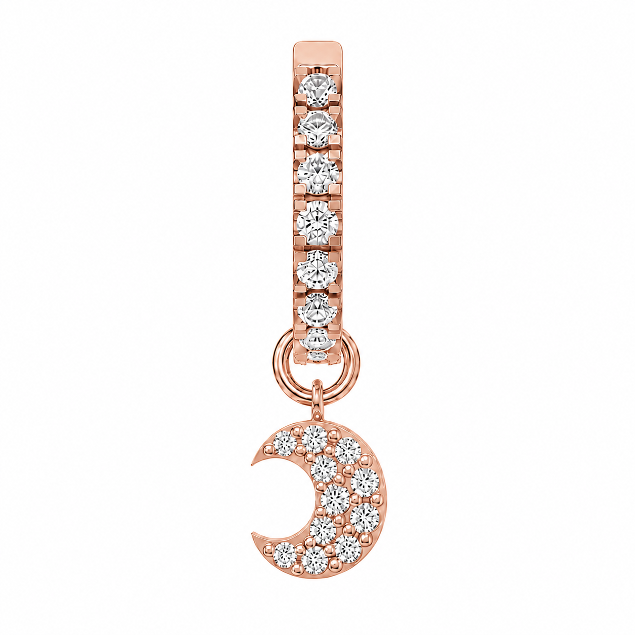 Rulla Half Eternity Hoop with Moon Charm in rose gold