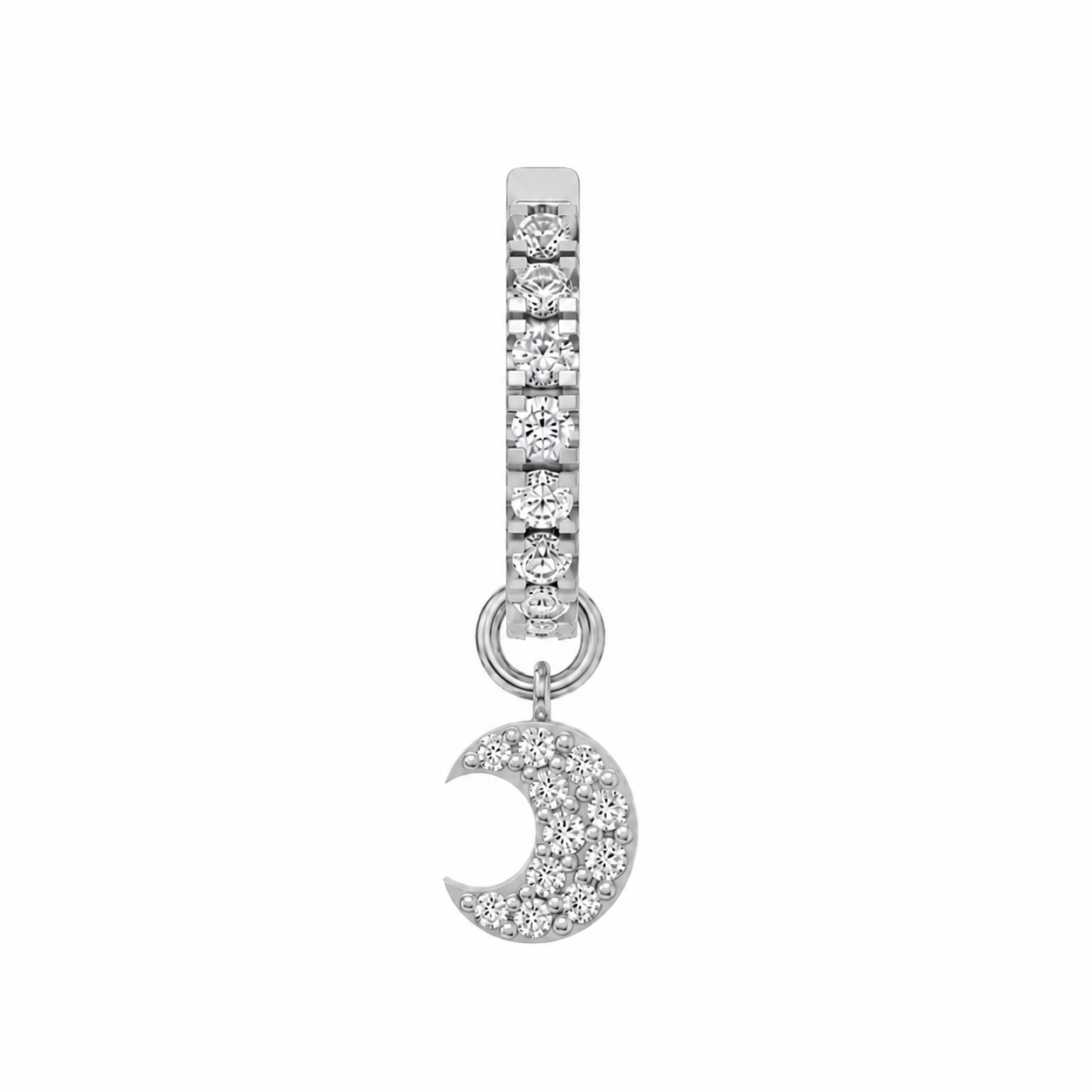 Rulla Half Eternity Hoop with Moon Charm in white gold