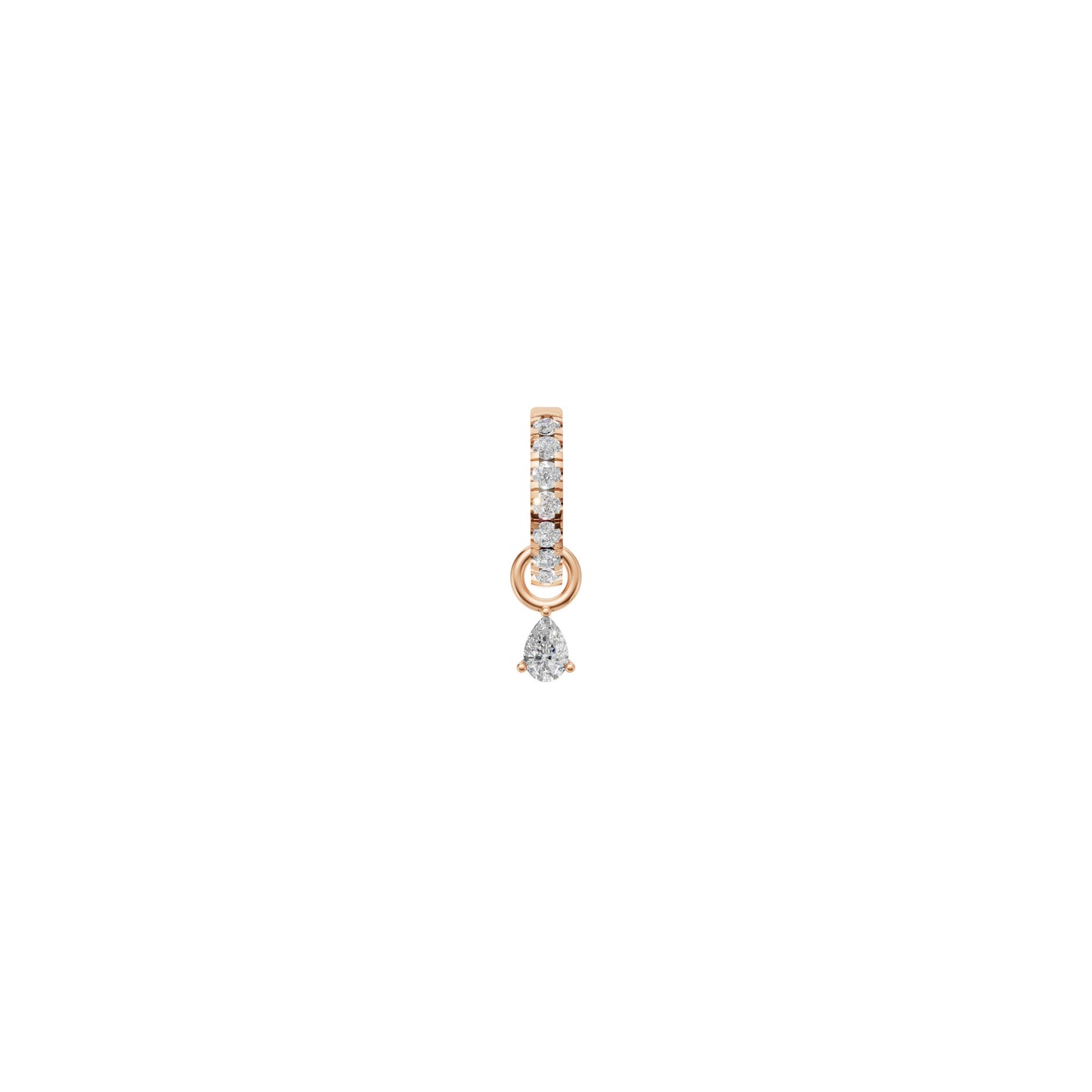 Rulla Jewelry Half Eternity Hoop with Tear Drop Charm in 18K rose gold with natural diamonds