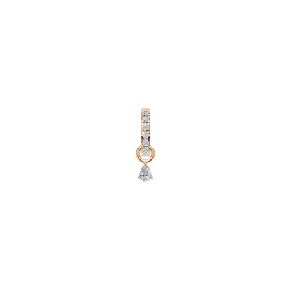 Rulla Jewelry Half Eternity Hoop with Tear Drop Charm in 18K rose gold with natural diamonds