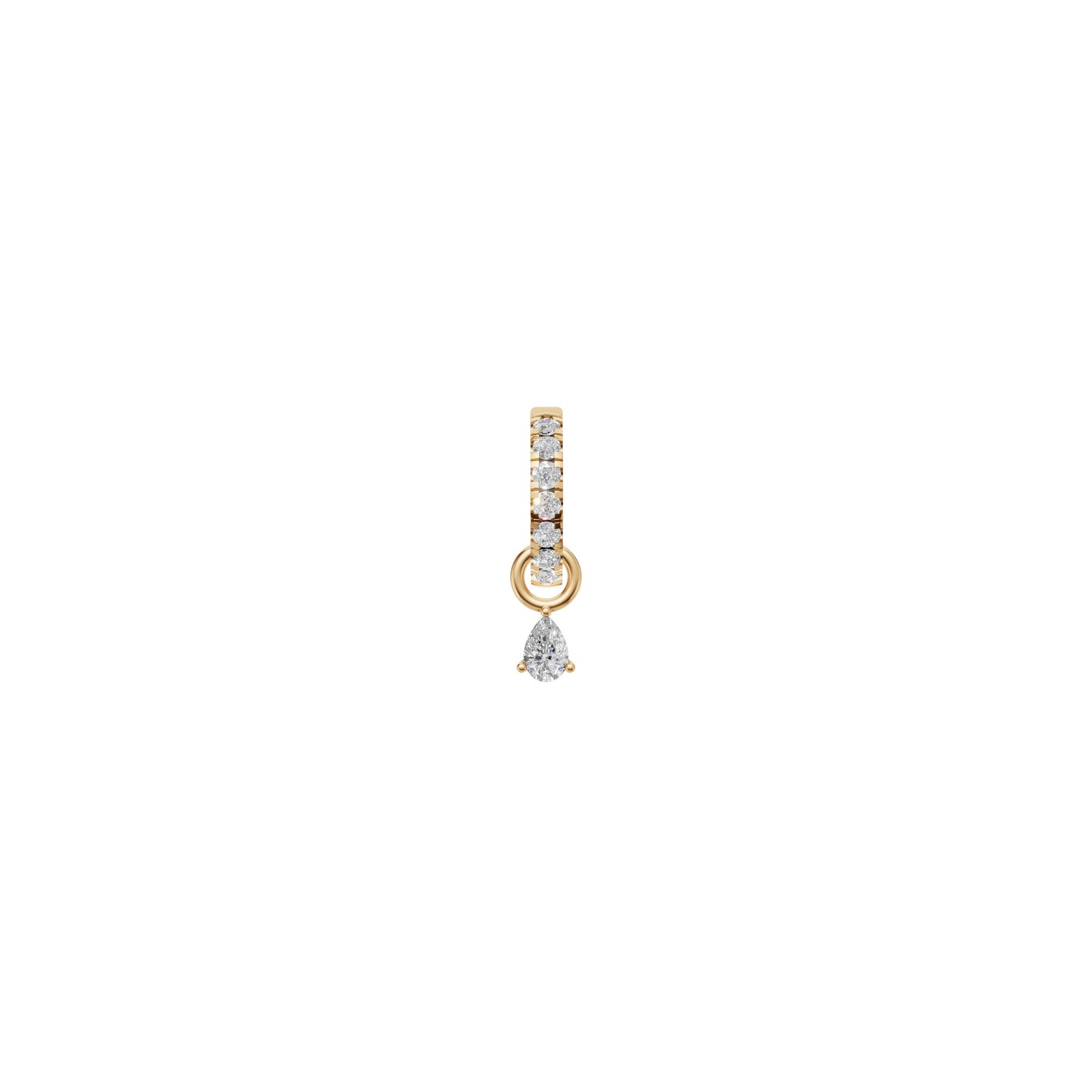 Rulla Jewelry Half Eternity Hoop with Tear Drop Charm in 18K yellow gold with natural diamonds