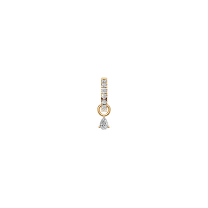 Rulla Jewelry Half Eternity Hoop with Tear Drop Charm in 18K yellow gold with natural diamonds