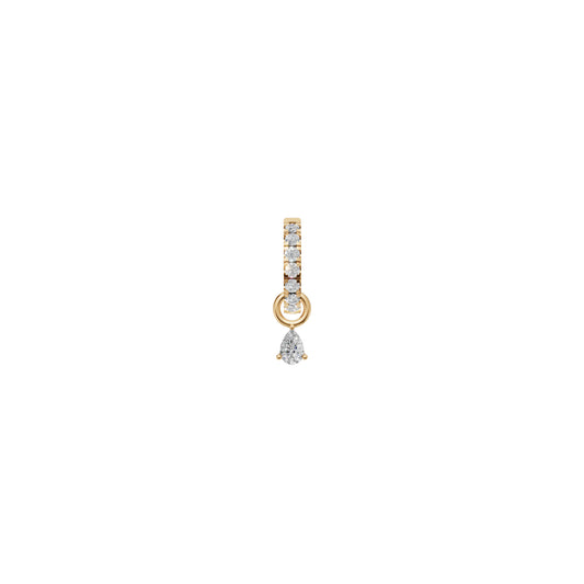 Rulla Jewelry Half Eternity Hoop with Tear Drop Charm in 18K yellow gold with natural diamonds