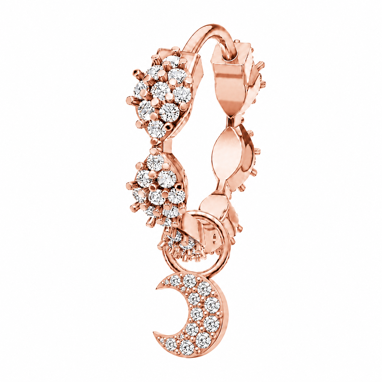 Rulla Marquise Eternity Hoop with Moon Charm in rose gold