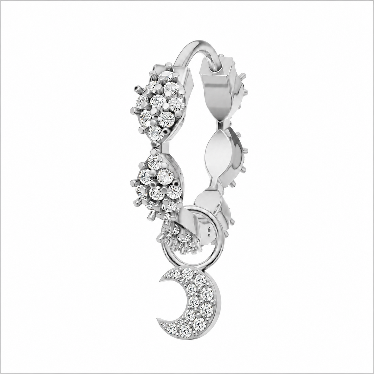 Rulla Marquise Eternity Hoop with Moon Charm in white gold