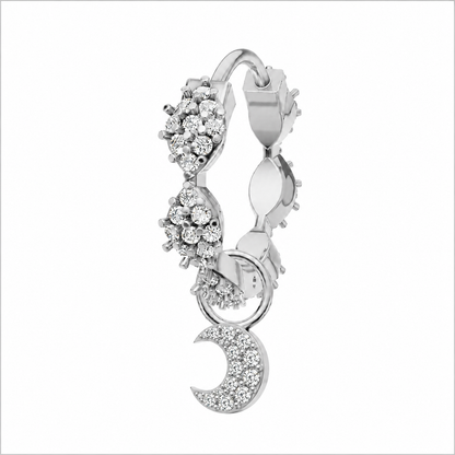 Rulla Marquise Eternity Hoop with Moon Charm in white gold