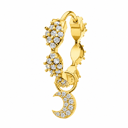 Rulla Marquise Eternity Hoop with Moon Charm in yellow gold