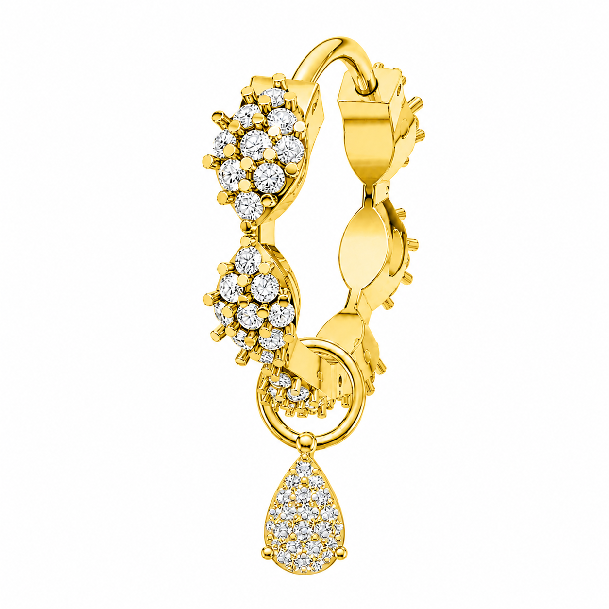 Rulla Marquise Eternity Hoop with Multi Tear Drop Charm in yellow gold
