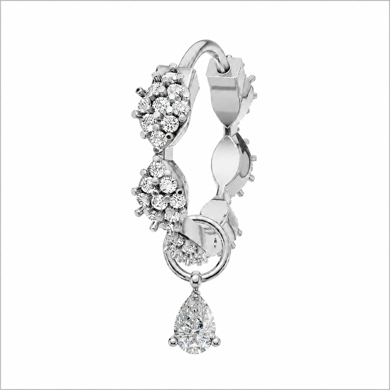 Rulla Marquise Eternity Hoop with Single Tear Drop Charm in white gold