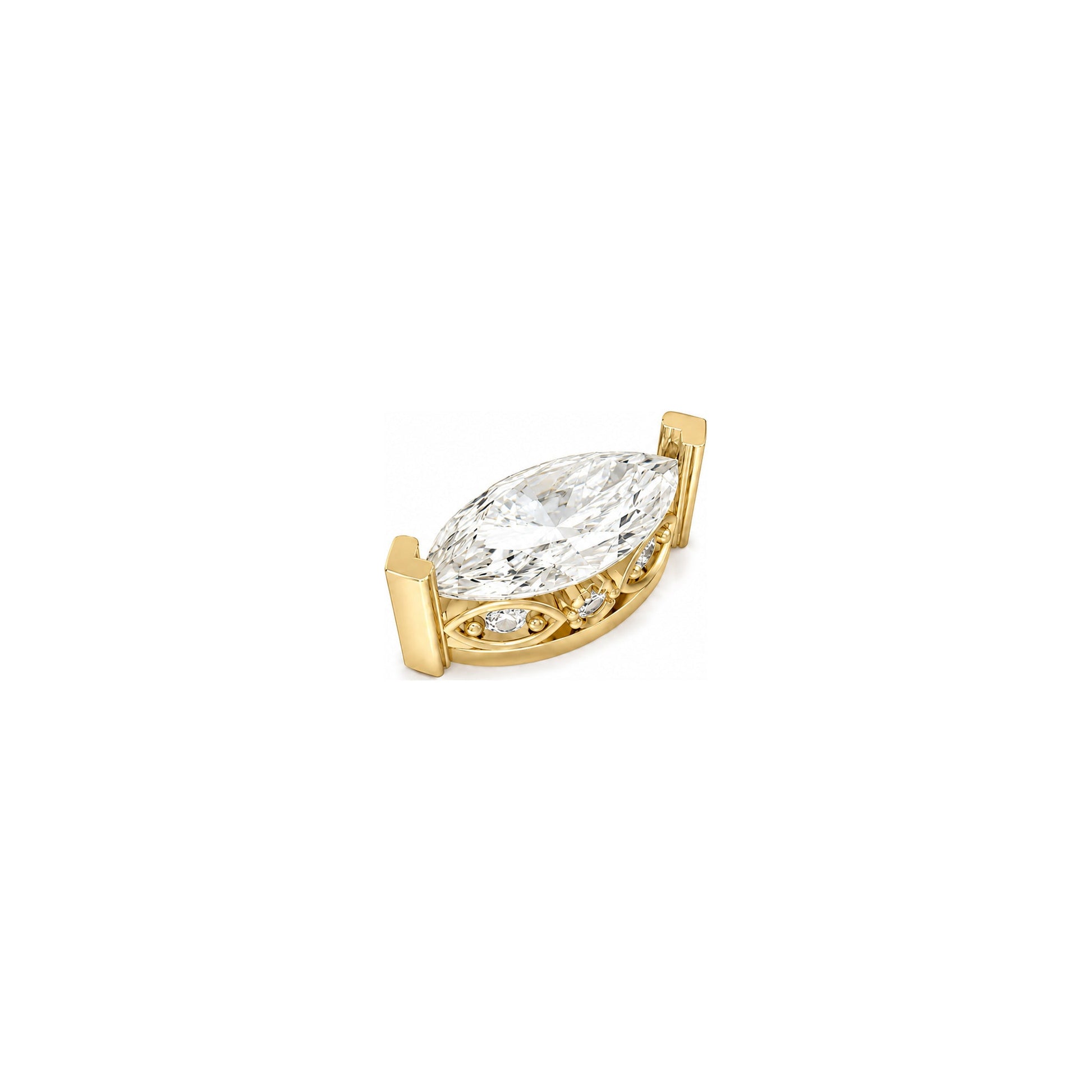 Rulla Marquise Solitaire Stud in yellow gold on white background