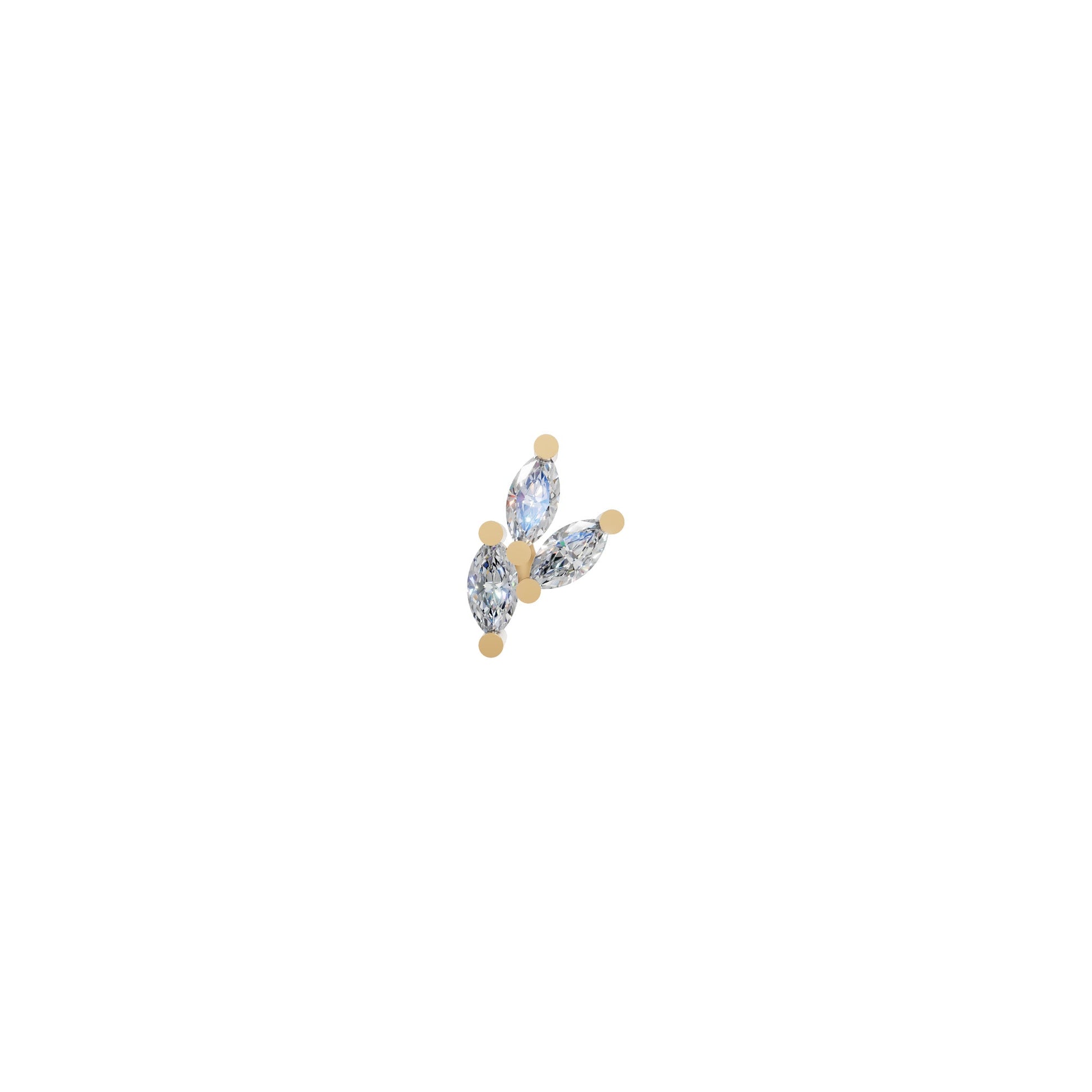 Rulla Marquise Trinity Stud in yellow gold on white background