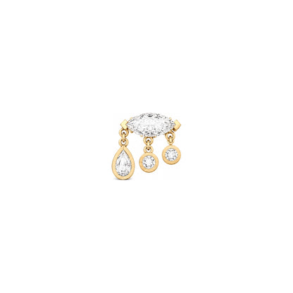 Rulla Marquise Trio Drop Stud in yellow gold on white background