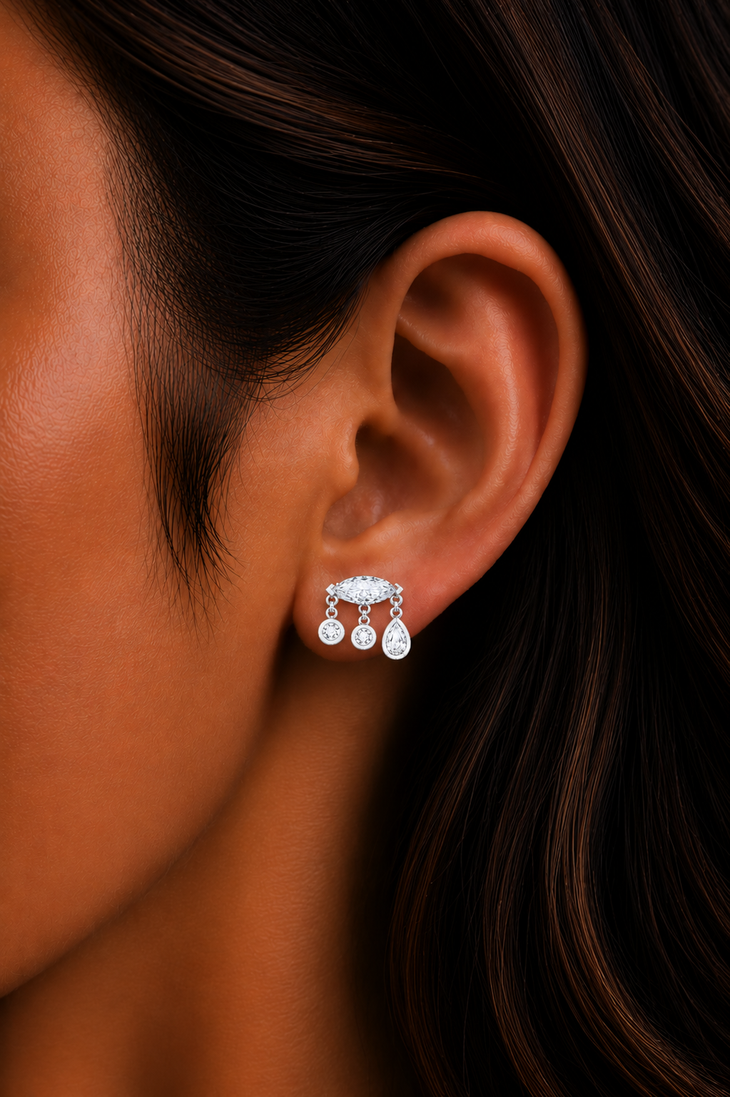 Rulla Marquise Trio Drop Stud lifestyle view