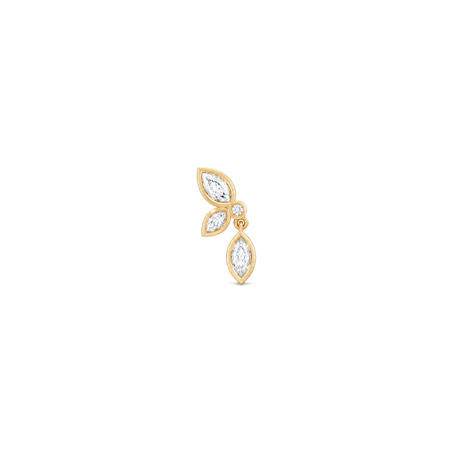 Rulla Trinity Drop Stud in yellow gold on white background