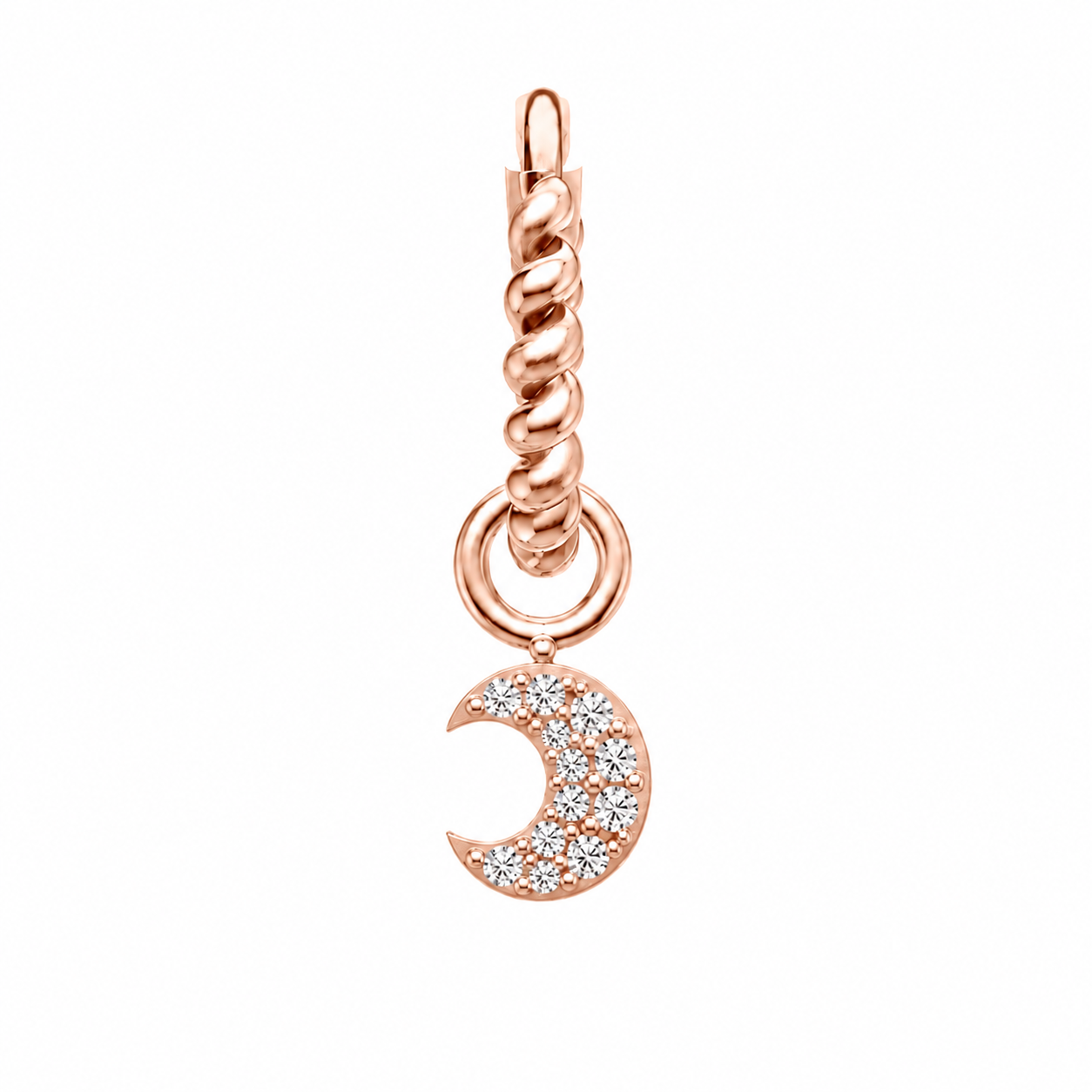 Rulla Twisted Hoop with Moon Charm in rose gold