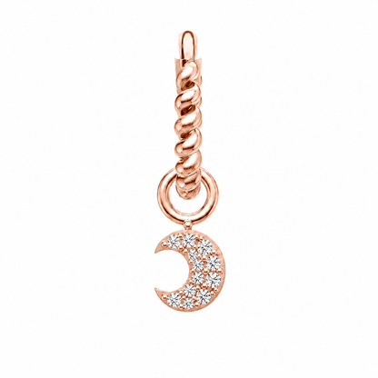 Rulla Twisted Hoop with Moon Charm in rose gold