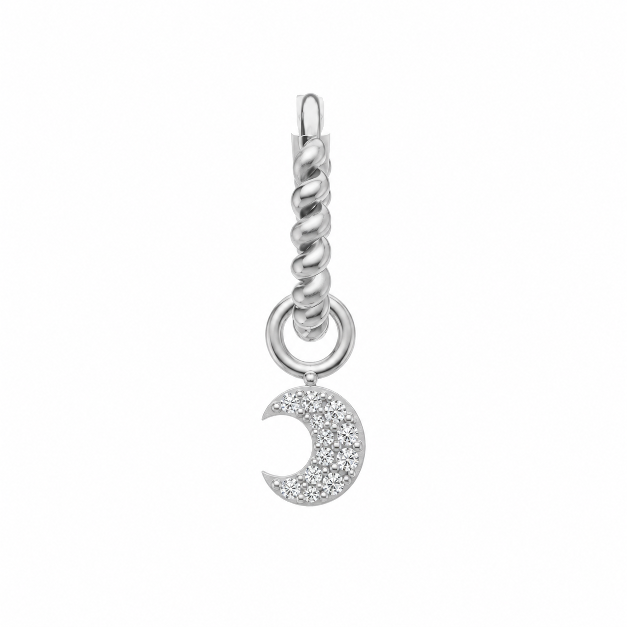 Rulla Twisted Hoop with Moon Charm in white gold