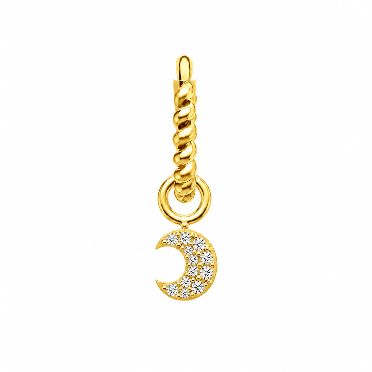 Rulla Twisted Hoop with Moon Charm in yellow gold
