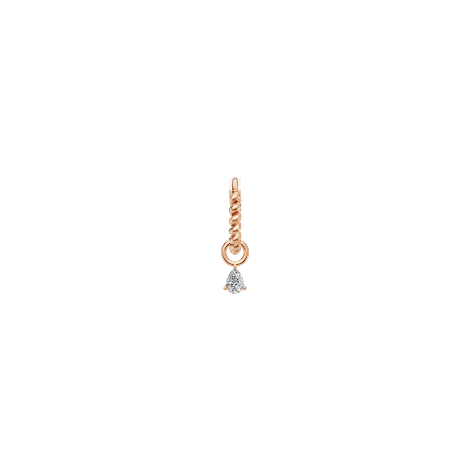 Rulla Jewelry Twisted Hoop with Tear Drop Charm in 18K rose gold with natural diamonds