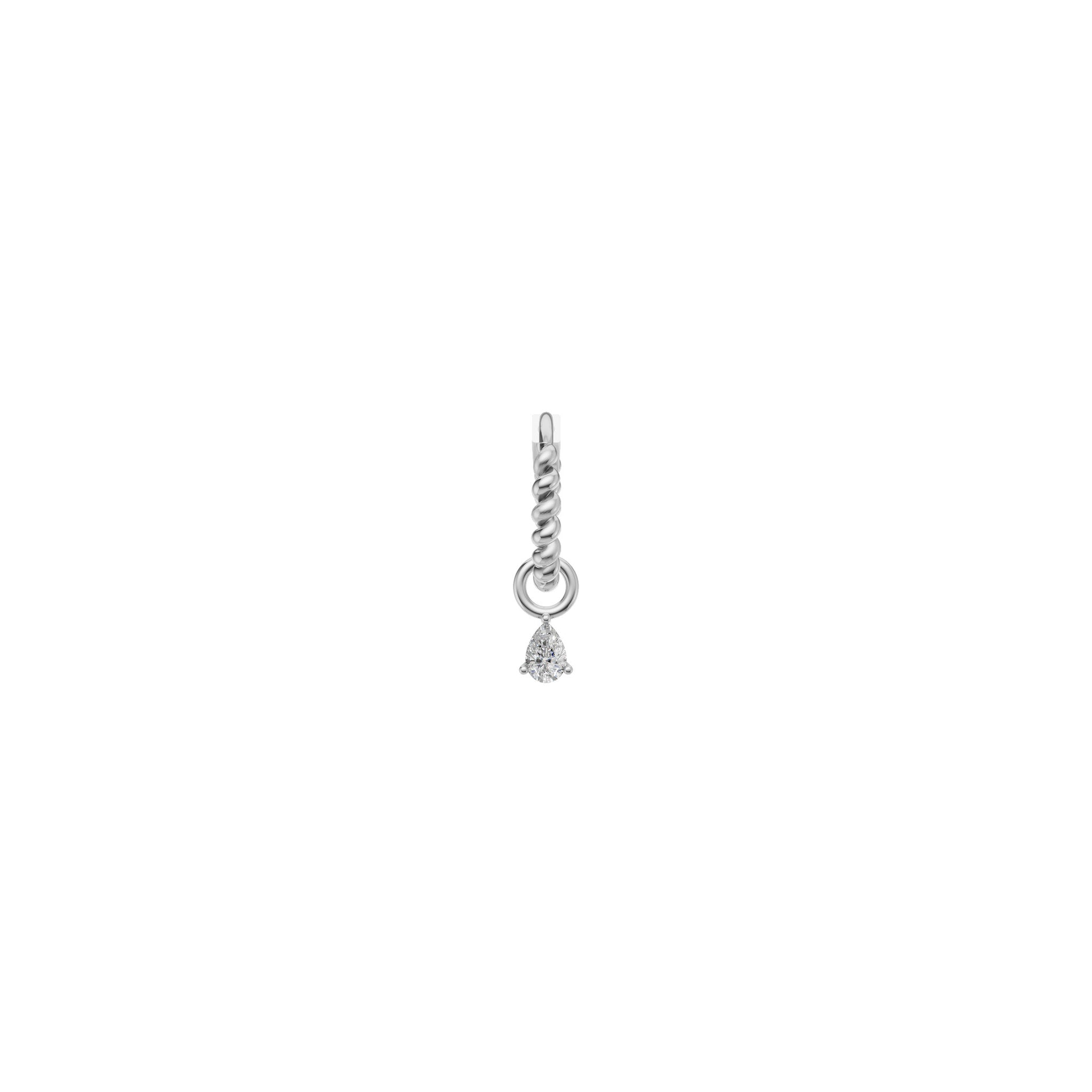 Rulla Jewelry Twisted Hoop with Tear Drop Charm in 18K white gold with natural diamonds