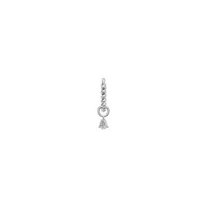 Rulla Jewelry Twisted Hoop with Tear Drop Charm in 18K white gold with natural diamonds