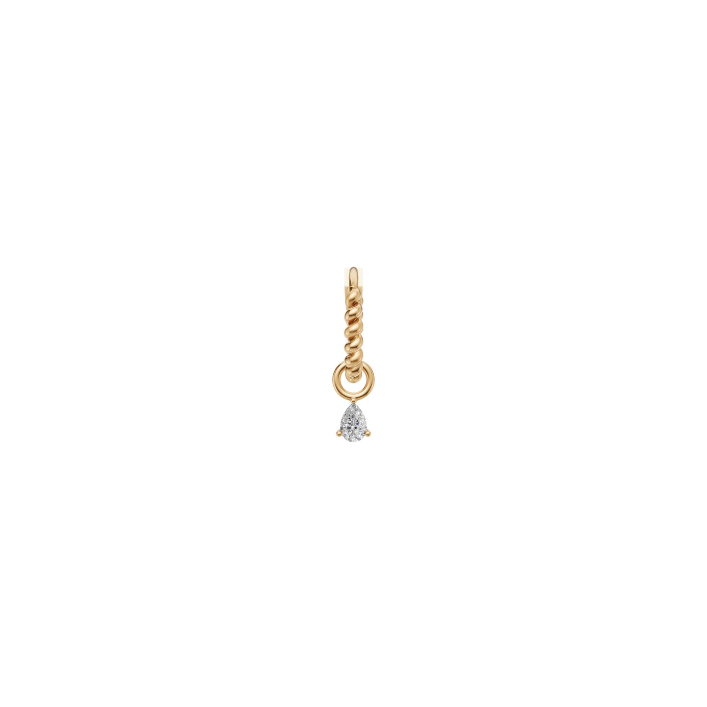 Rulla Jewelry Twisted Hoop with Tear Drop Charm in 18K yellow gold with natural diamonds