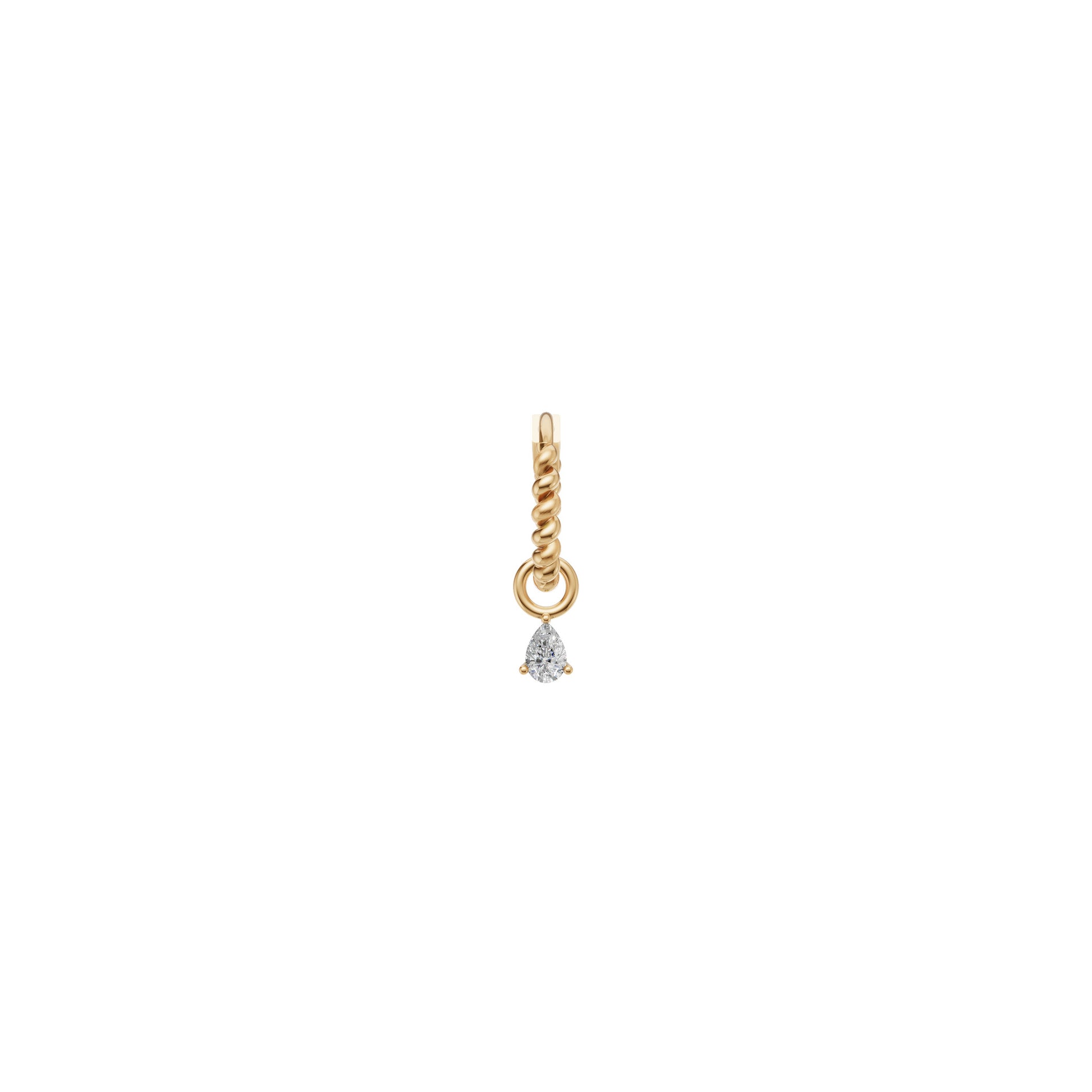Rulla Jewelry Twisted Hoop with Tear Drop Charm in 18K yellow gold with natural diamonds