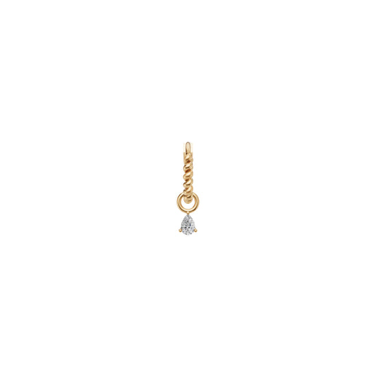 Rulla Jewelry Twisted Hoop with Tear Drop Charm in 18K yellow gold with natural diamonds