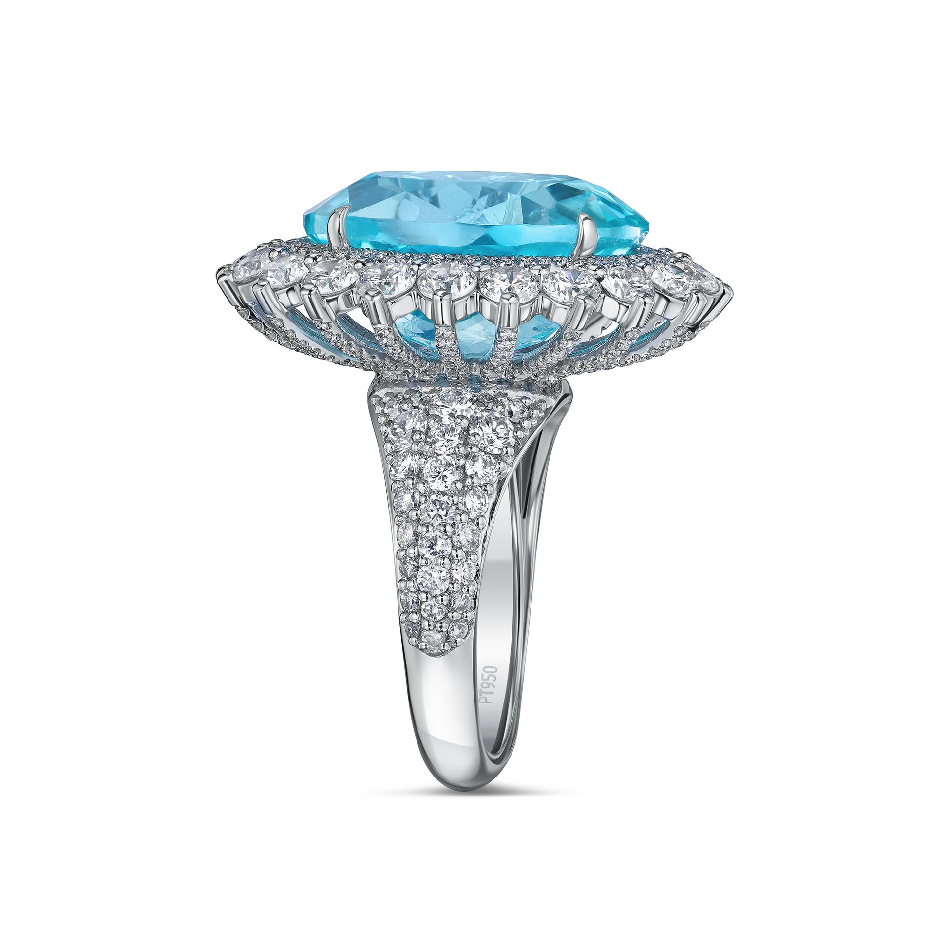 Verbesa Atelier 20ct oval-cut lab-grown Paraiba sapphire cocktail ring in platinum, side view