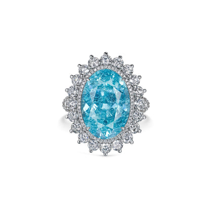 Verbesa Atelier 20ct oval-cut lab-grown Paraiba sapphire cocktail ring in platinum, front view