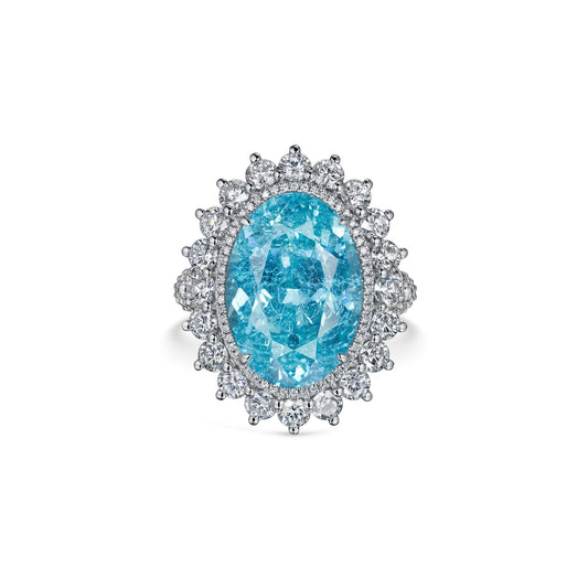 Verbesa Atelier 20ct oval-cut lab-grown Paraiba sapphire cocktail ring in platinum, front view