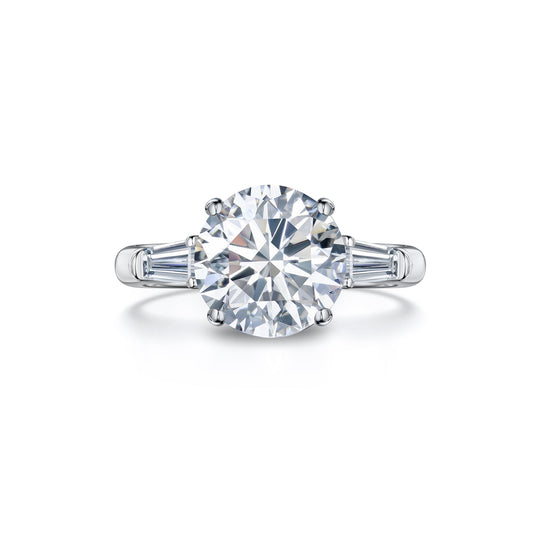 Verbesa Atelier 4ct round-cut lab-grown diamond three-stone engagement ring in platinum, front view