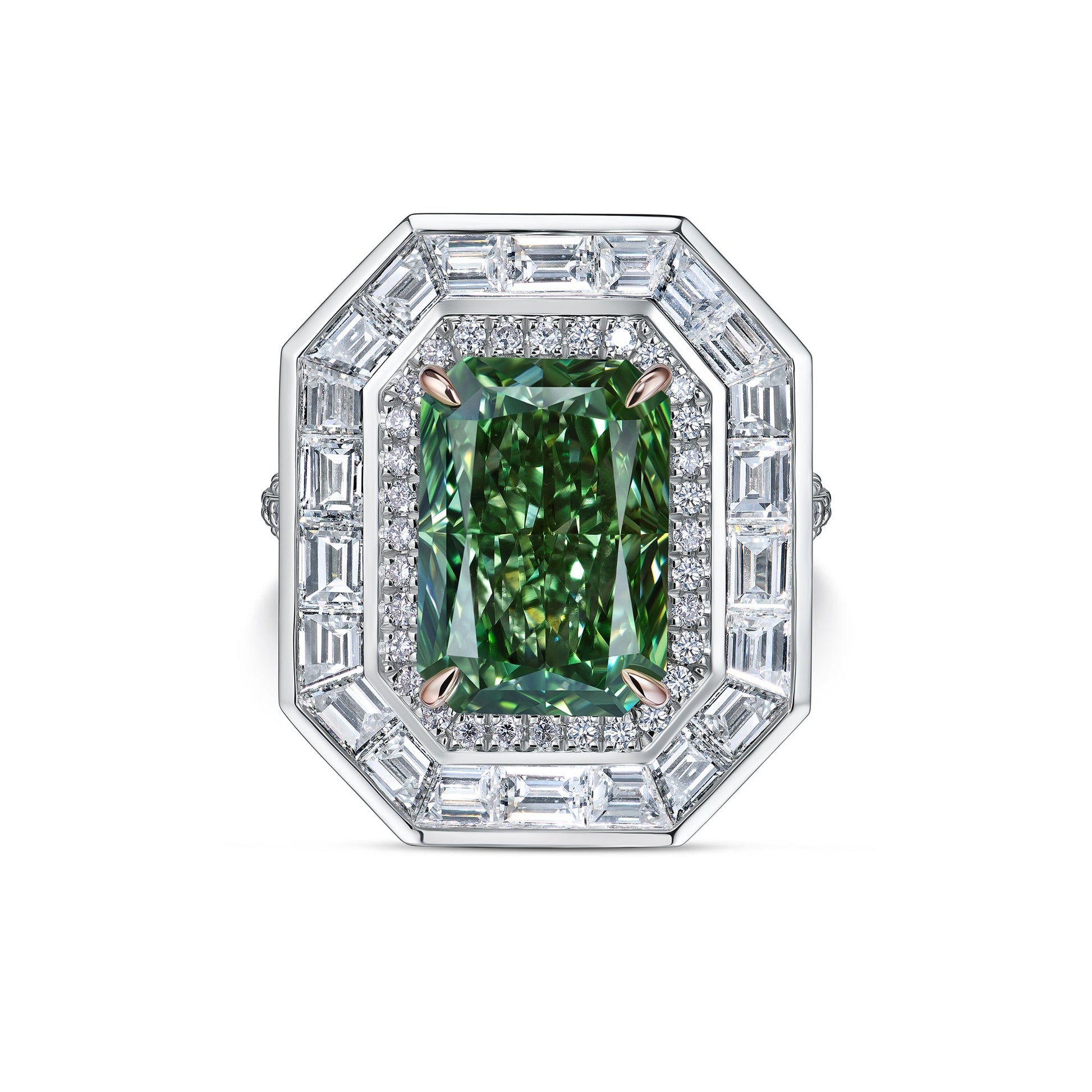 Verbesa Atelier fancy green lab-grown diamond transformer ring in 18K white gold, front view