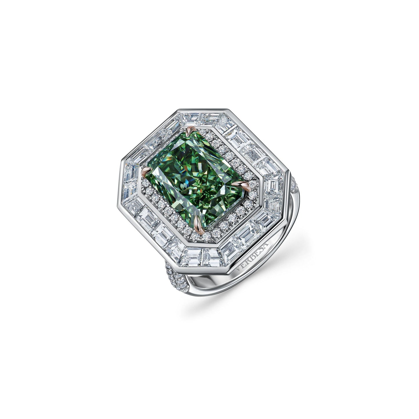 Verbesa Atelier fancy green lab-grown diamond transformer ring in 18K white gold, front angle