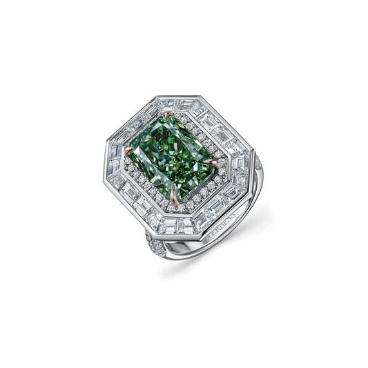 Verbesa Atelier fancy green lab-grown diamond transformer ring in 18K white gold, front angle