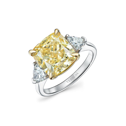 Verbesa Atelier Fancy Yellow cushion lab-grown diamond ring, angled view