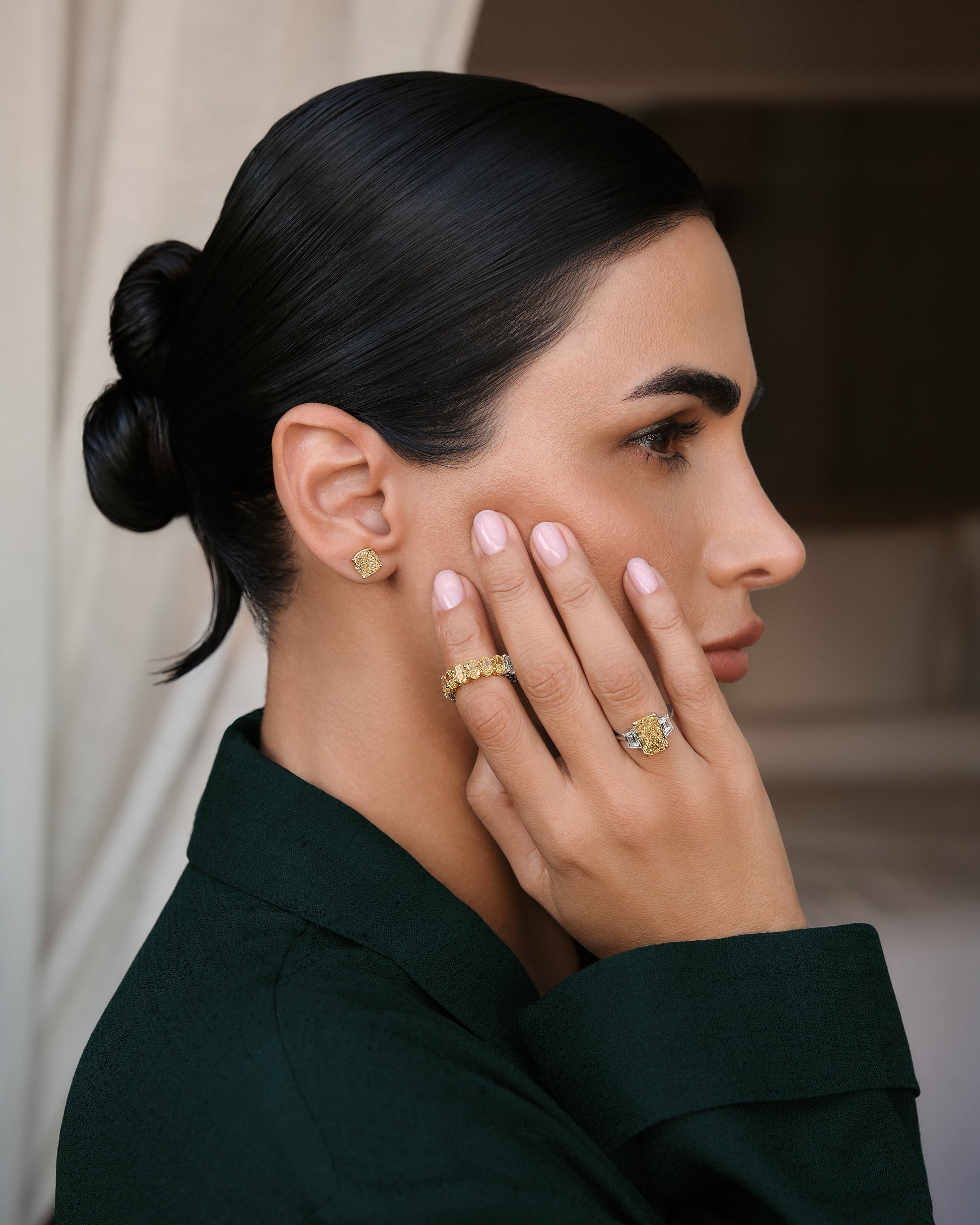 Verbesa Atelier Fancy Yellow lab-grown diamond jewellery worn by a model
