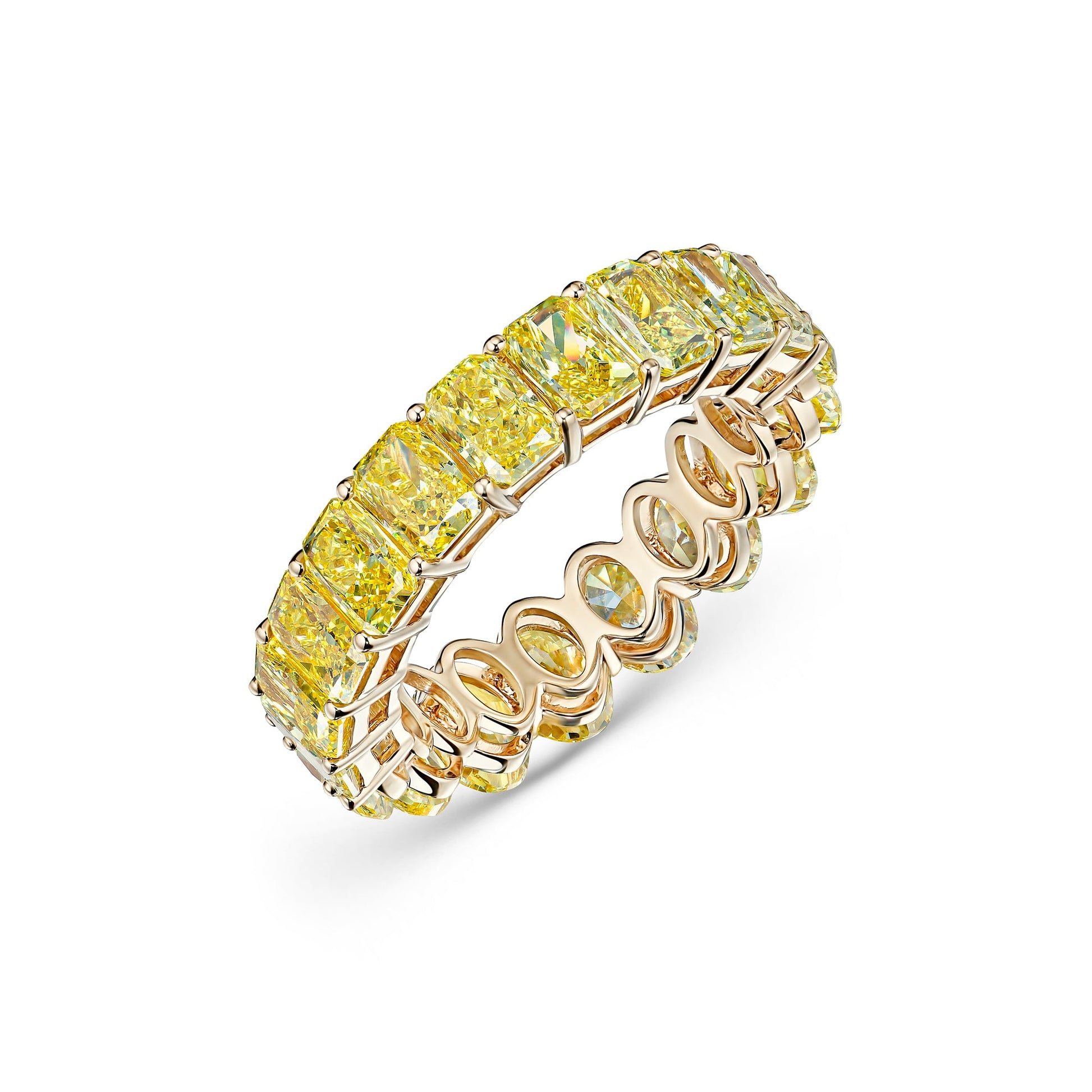 Verbesa Atelier Fancy Yellow oval and radiant lab-grown diamond eternity ring, angled view