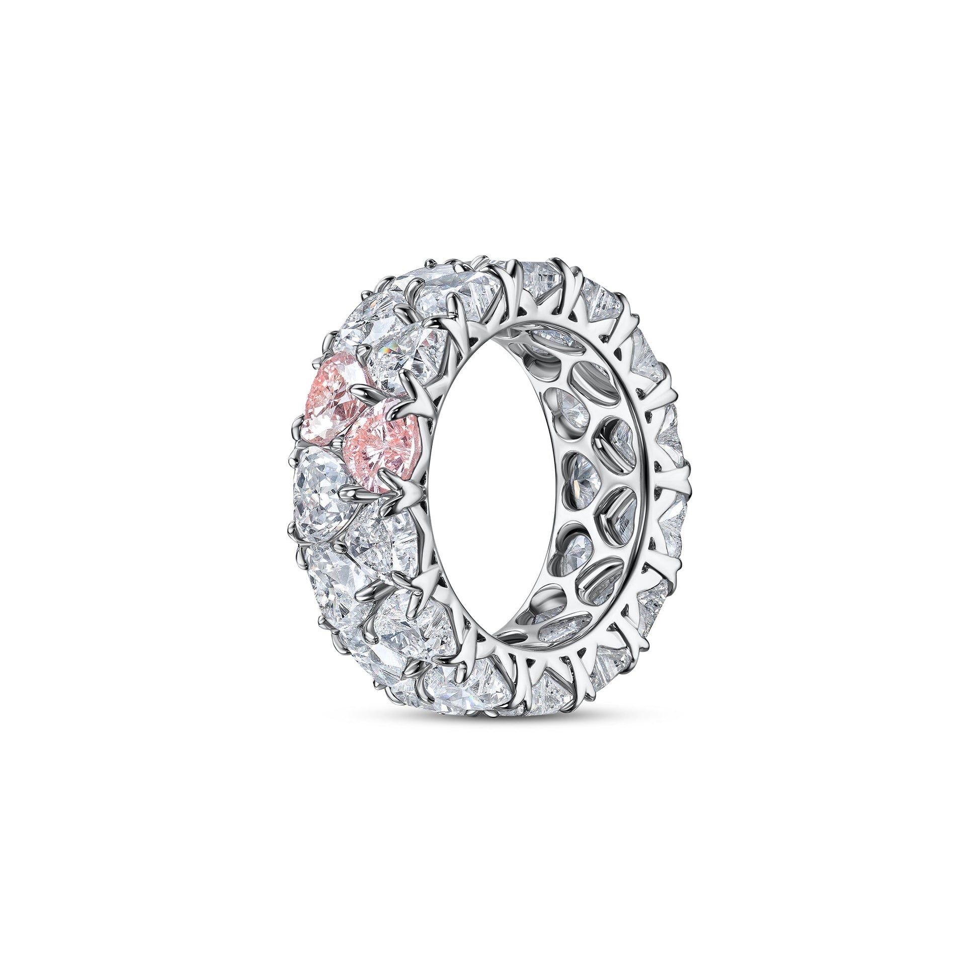 Verbesa Atelier heart-cut lab-grown diamond double eternity ring in 18K white gold, side view